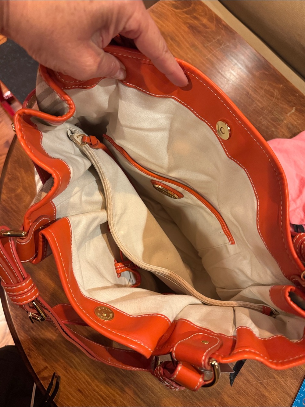 NWT Francesco Biasia Perfect Striped Canvas Leather Tote Bag Orange Luxury Italy - Picture 5 of 14